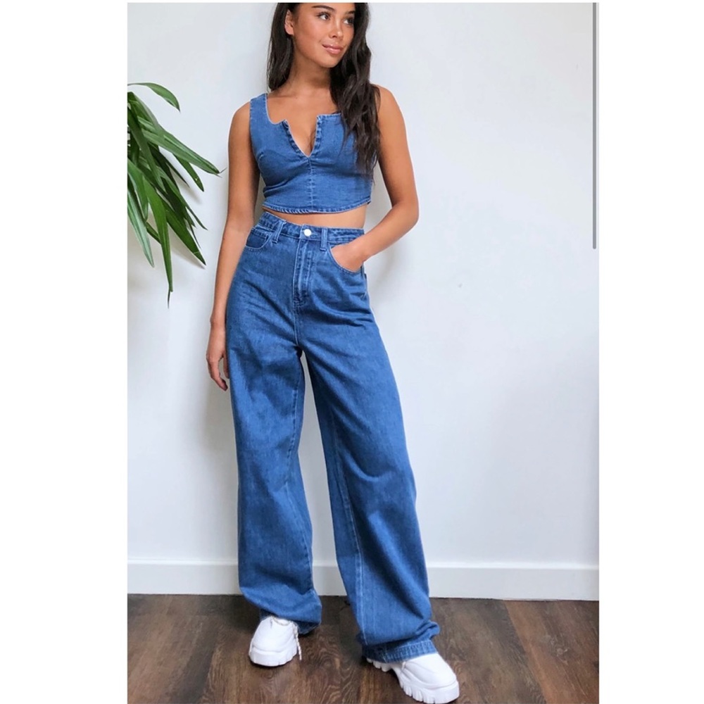 Pretty Little Thing Dark Blue Wash Wide Leg Jeans